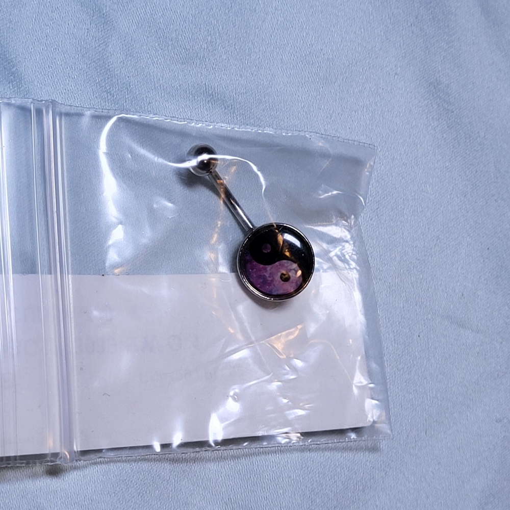 Purple & Black Yin Yang Belly Button Ring